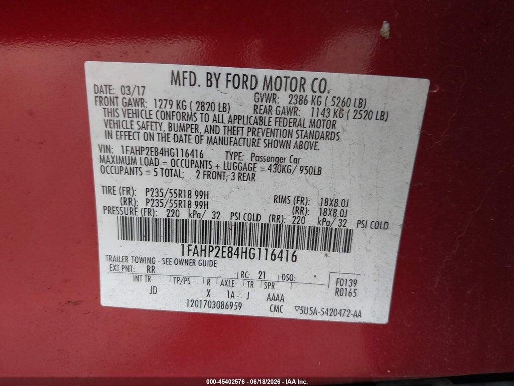 1FAHP2E84HG116416 2017 FORD TAURUS photo no. 9