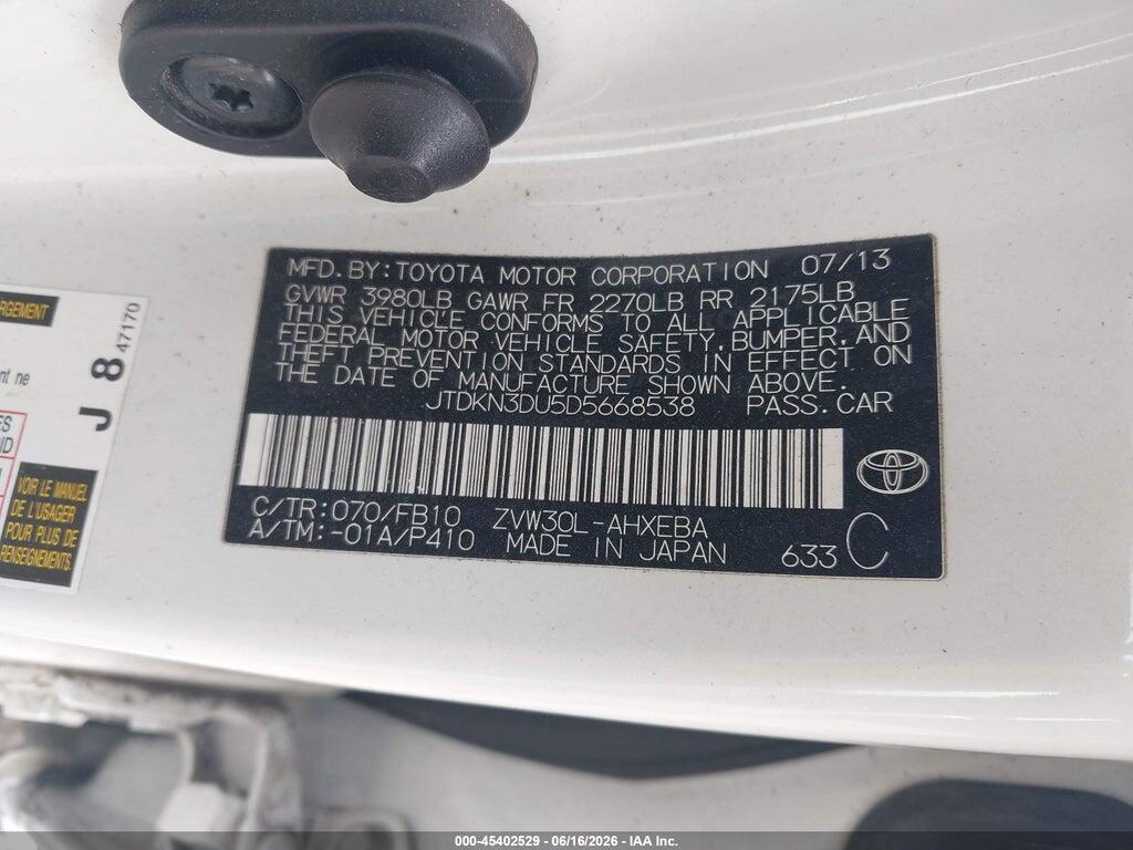 JTDKN3DU5D5668538 2013 TOYOTA PRIUS photo no. 9