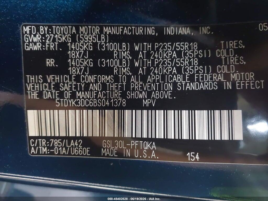 5TDYK3DC6BS041378 2011 TOYOTA SIENNA photo no. 9