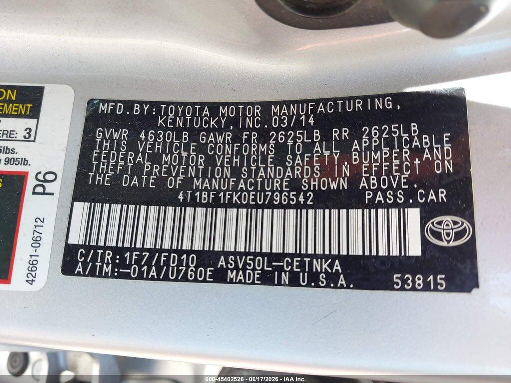 4T1BF1FK0EU796542 2014 TOYOTA CAMRY photo no. 9