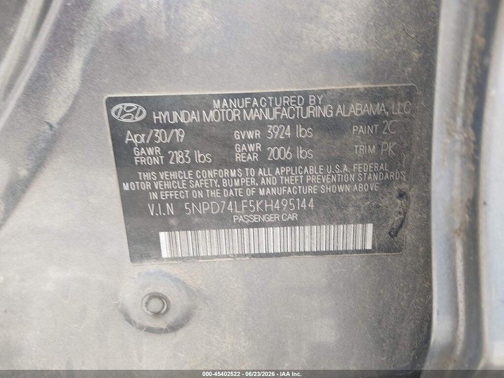 5NPD74LF5KH495144 2019 HYUNDAI ELANTRA photo no. 9