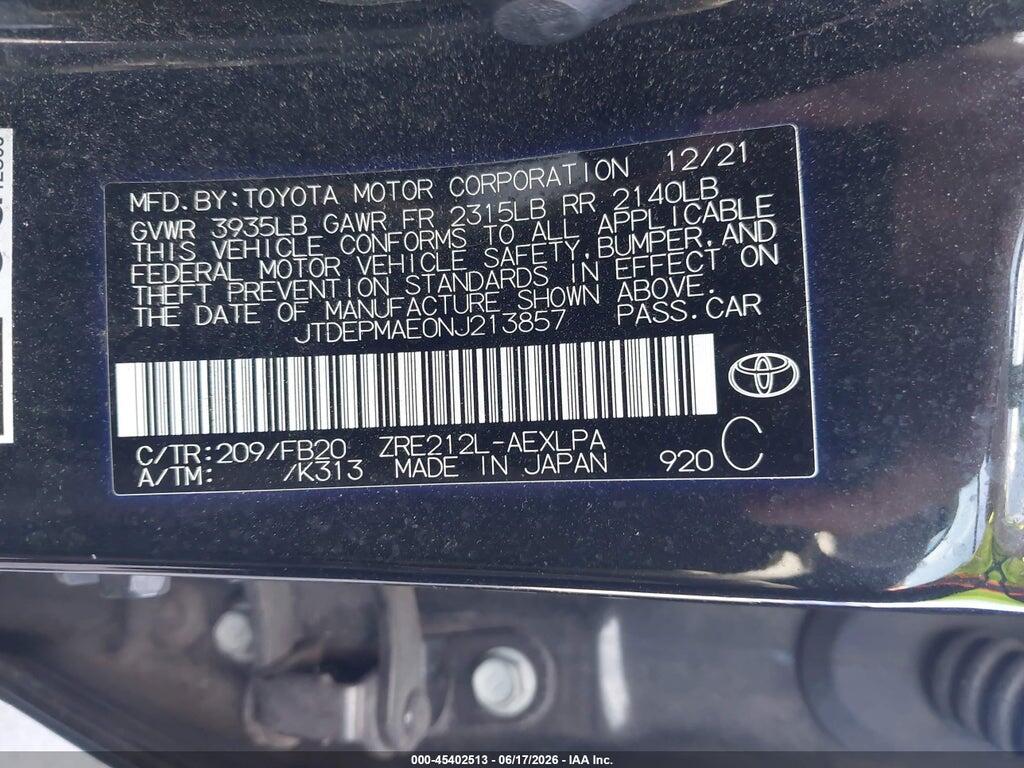 JTDEPMAE0NJ213857 2022 TOYOTA COROLLA photo no. 9