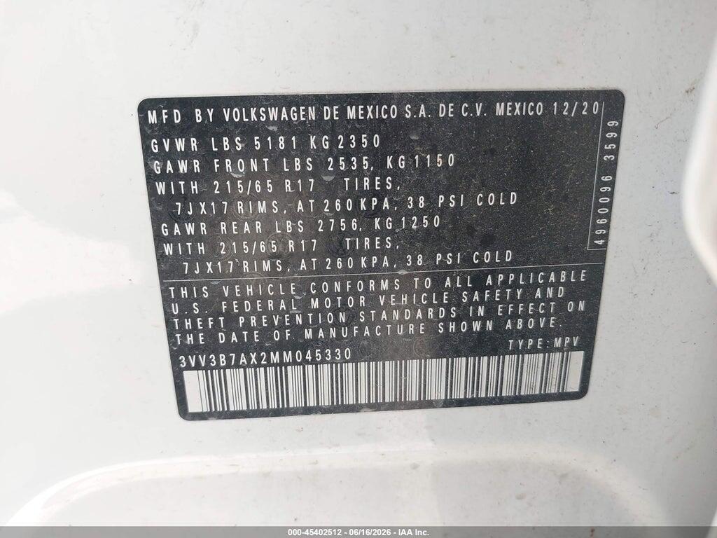 3VV3B7AX2MM045330 2021 VOLKSWAGEN TIGUAN photo no. 9