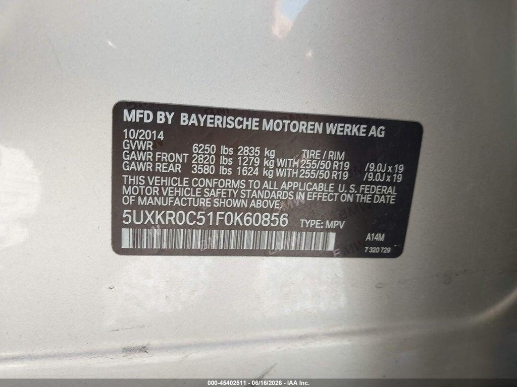 5UXKR0C51F0K60856 2015 BMW X5 photo no. 9