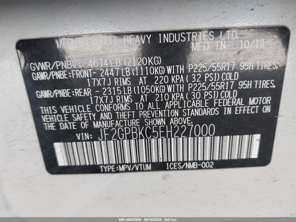 JF2GPBKC5EH227000 2014 SUBARU XV CROSSTREK HYBRID photo no. 9