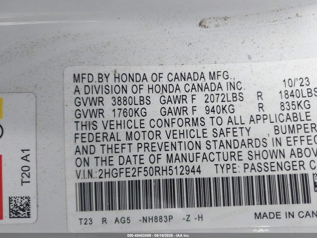 2HGFE2F50RH512944 2024 HONDA CIVIC photo no. 9