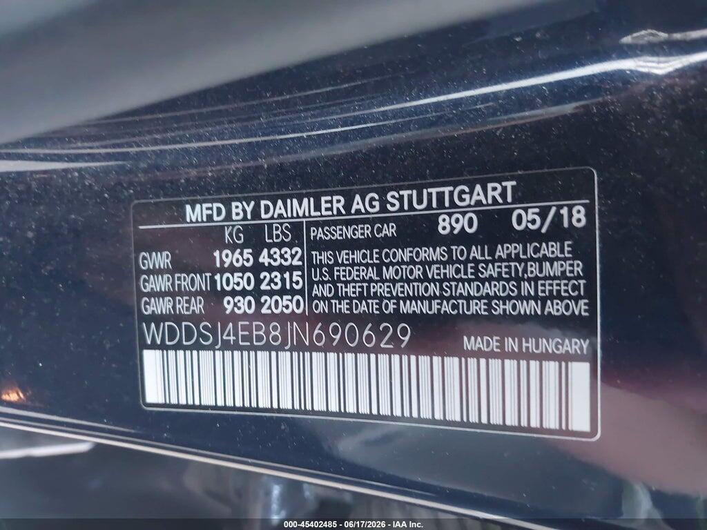 WDDSJ4EB8JN690629 2018 MERCEDES-BENZ CLA 250 photo no. 9