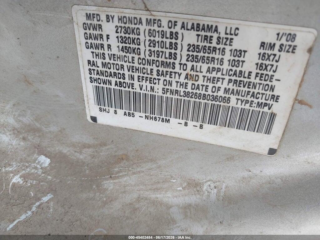 5FNRL38268B036066 2008 HONDA ODYSSEY photo no. 9