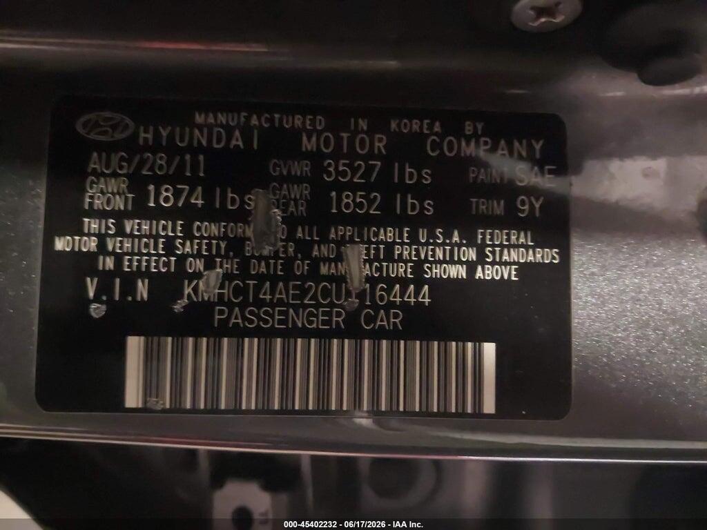 KMHCT4AE2CU116444 2012 HYUNDAI ACCENT photo no. 9