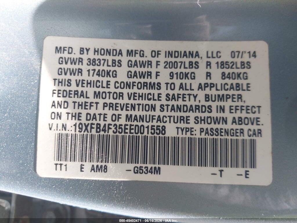 19XFB4F35EE001558 2014 HONDA CIVIC HYBRID photo no. 9