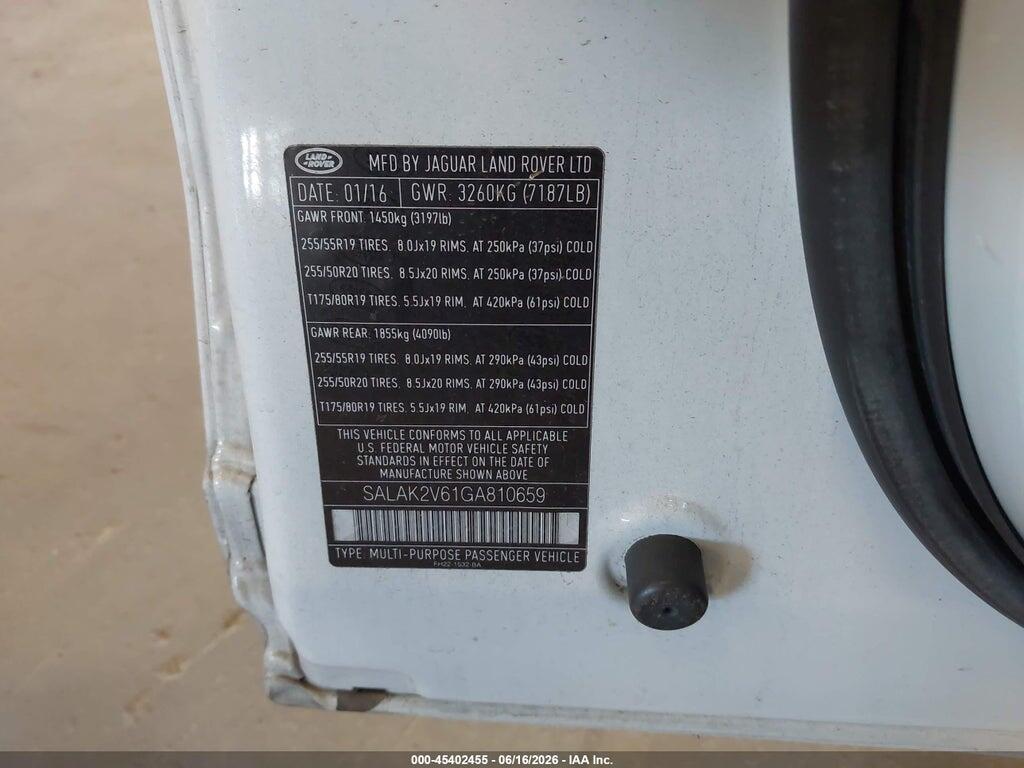 SALAK2V61GA810659 2016 LAND ROVER LR4 photo no. 9