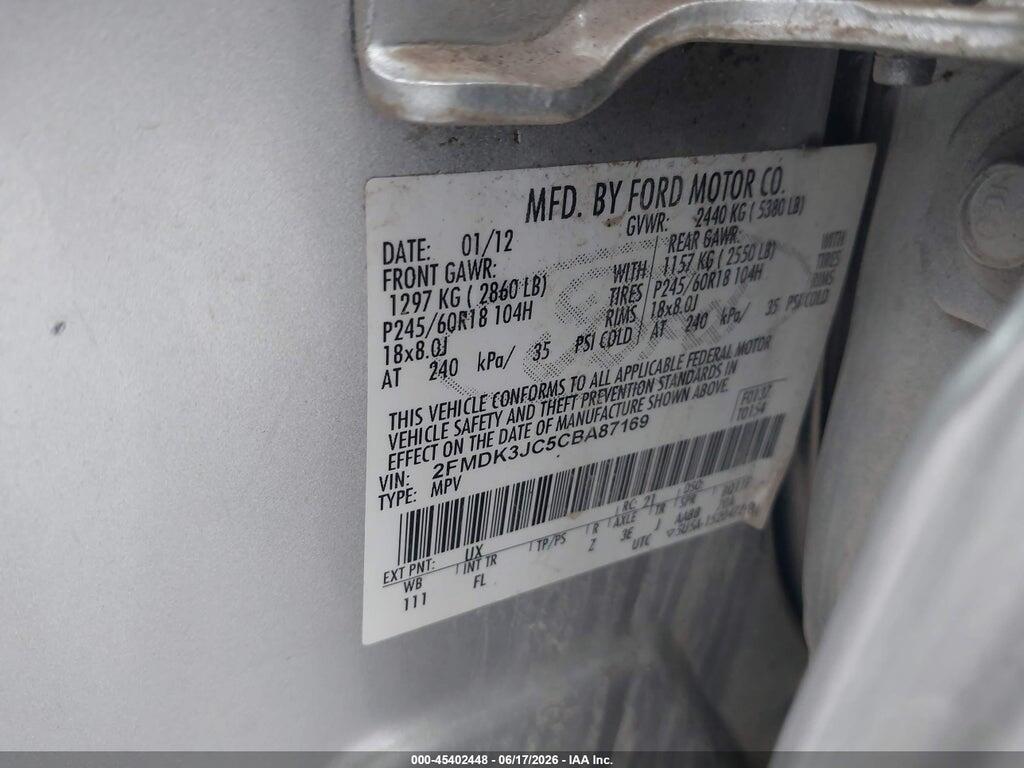 2FMDK3JC5CBA87169 2012 FORD EDGE photo no. 9