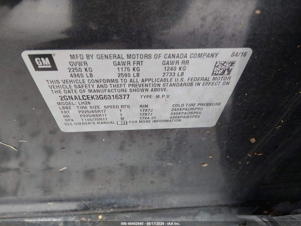 2GNALCEK3G6316377 2016 CHEVROLET EQUINOX photo no. 9