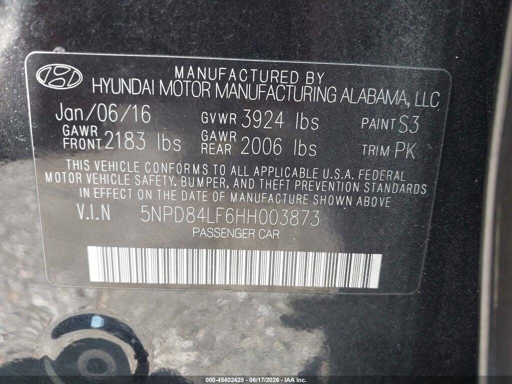 5NPD84LF6HH003873 2017 HYUNDAI ELANTRA photo no. 9