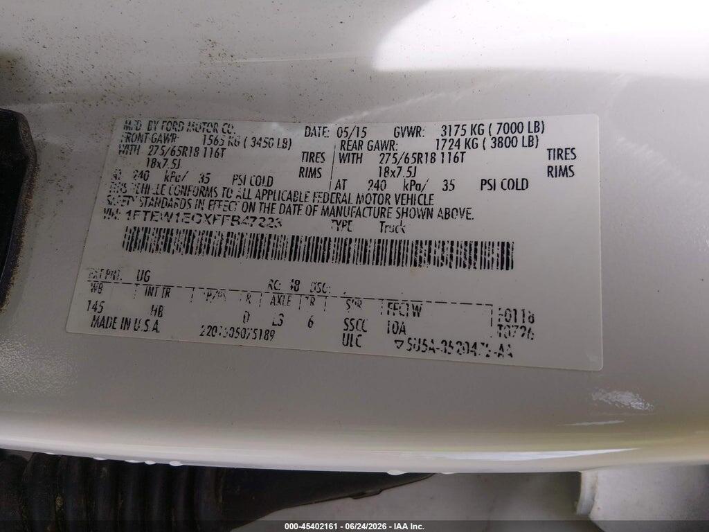 1FTEW1EGXFFB47223 2015 FORD F-150 photo no. 9