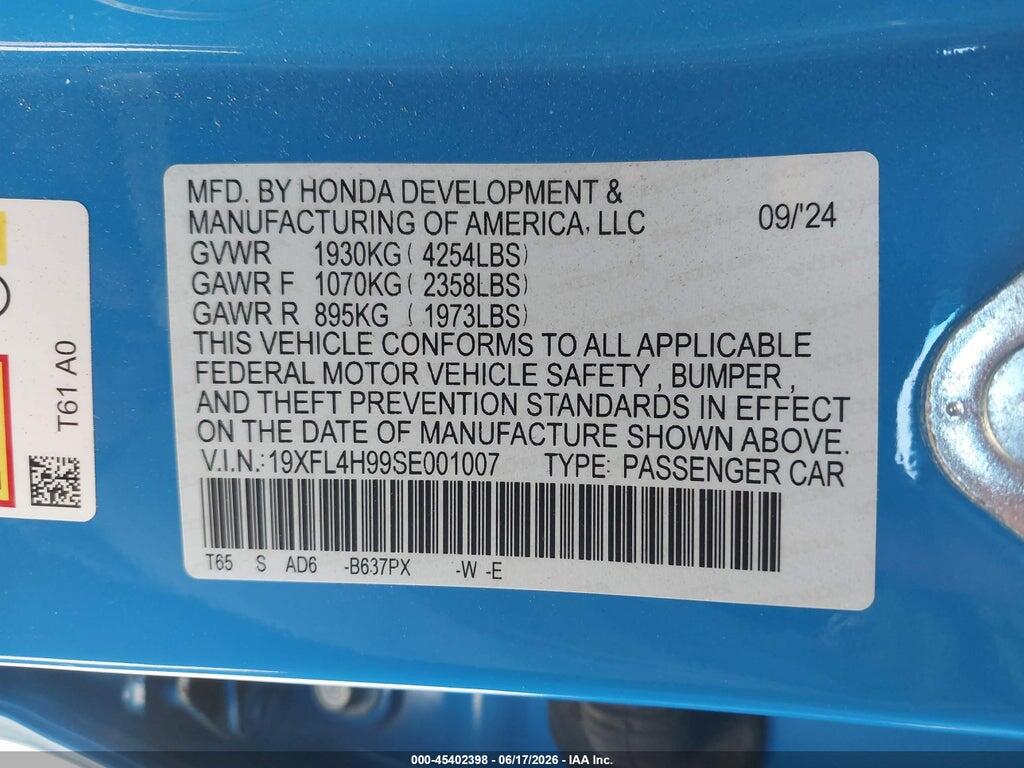 19XFL4H99SE001007 2025 HONDA CIVIC HYBRID photo no. 9