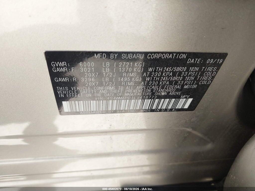 4S4WMAPD1L3418773 2020 SUBARU ASCENT photo no. 9