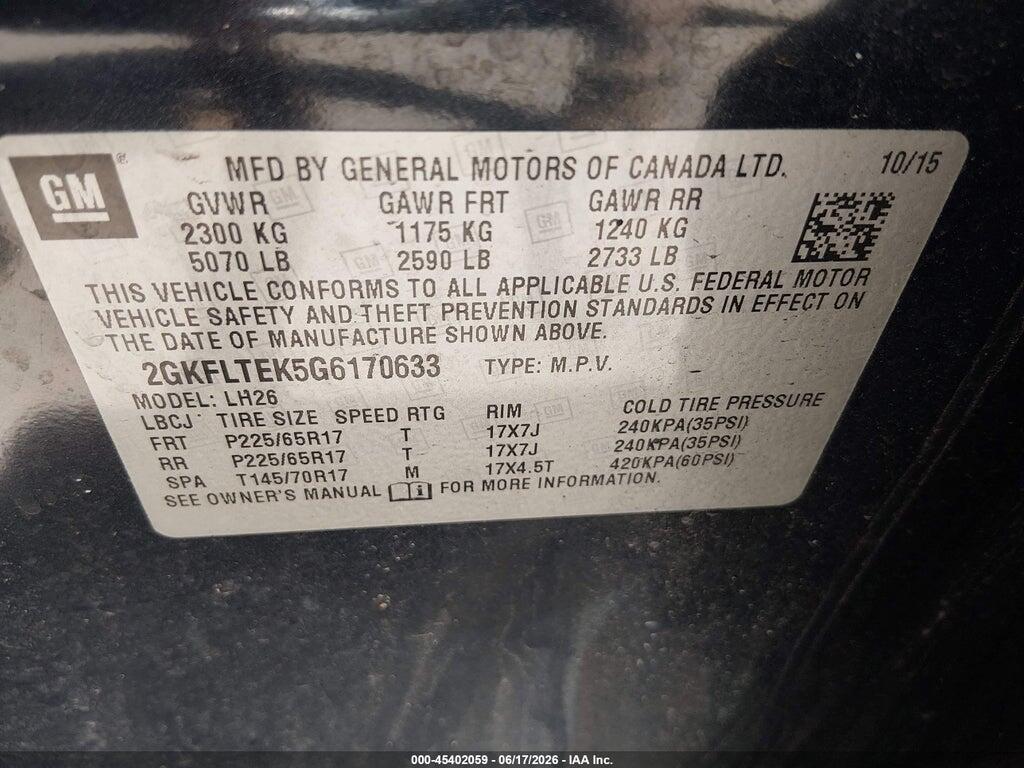 2GKFLTEK5G6170633 2016 GMC TERRAIN photo no. 9