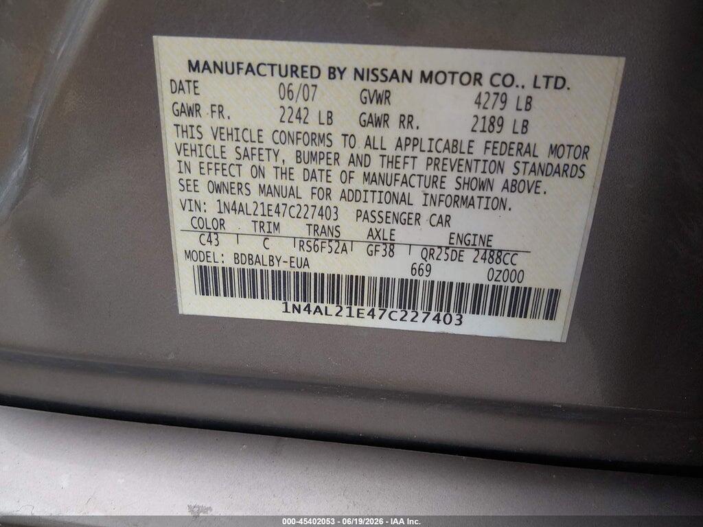 1N4AL21E47C227403 2007 NISSAN ALTIMA photo no. 9
