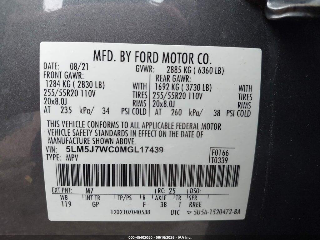 5LM5J7WC0MGL17439 2021 LINCOLN AVIATOR photo no. 9