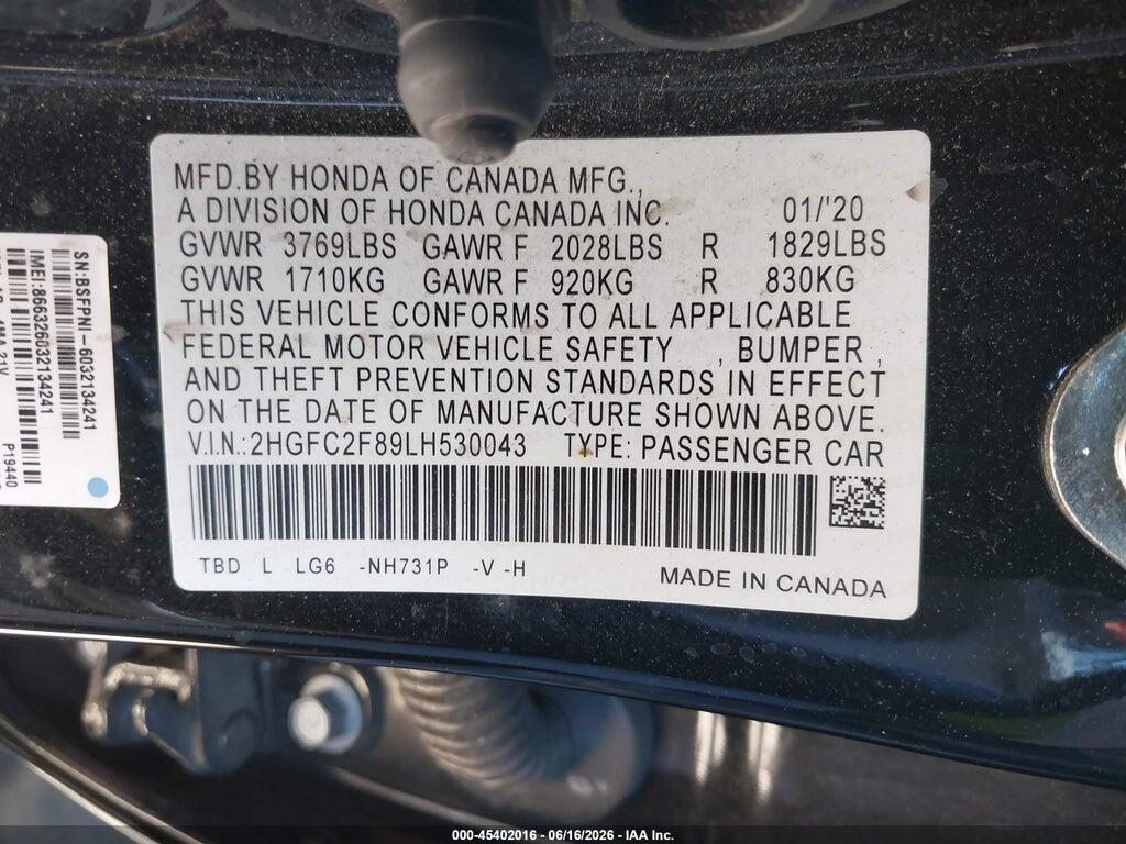 2HGFC2F89LH530043 2020 HONDA CIVIC photo no. 9
