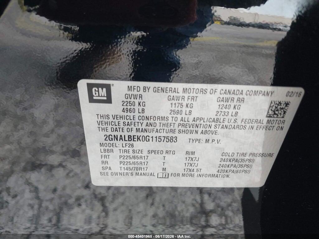 2GNALBEK0G1157583 2016 CHEVROLET EQUINOX photo no. 9