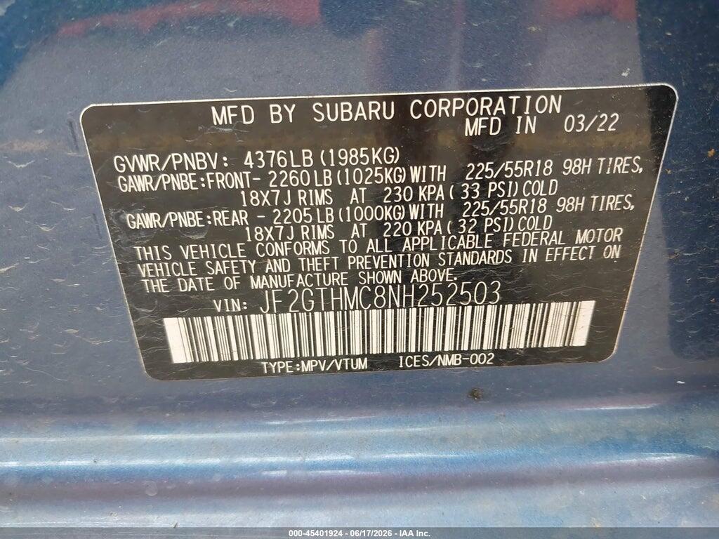 JF2GTHMC8NH252503 2022 SUBARU CROSSTREK photo no. 9