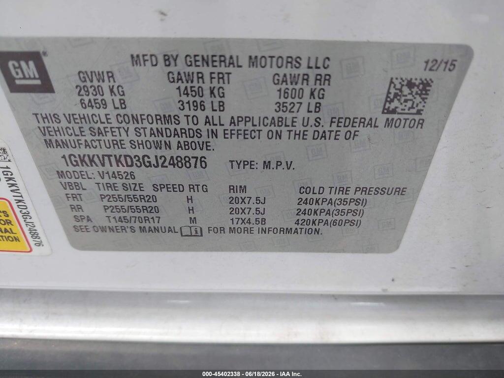 1GKKVTKD3GJ248876 2016 GMC ACADIA photo no. 9