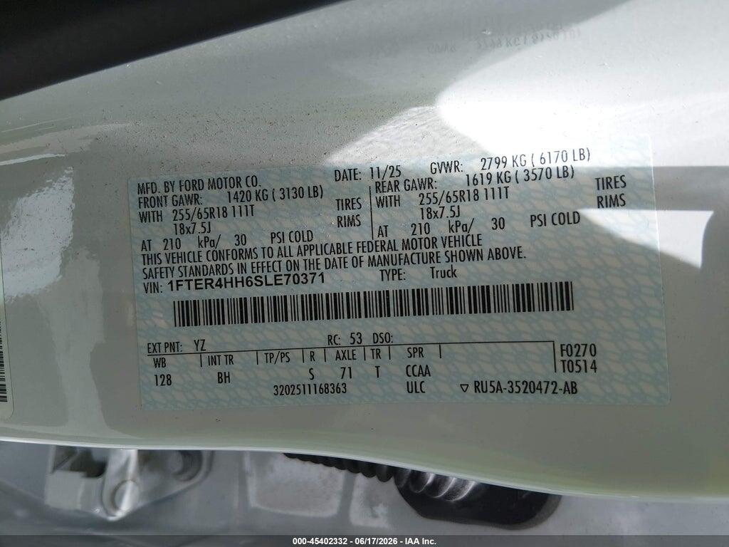 1FTER4HH6SLE70371 2025 FORD RANGER photo no. 9