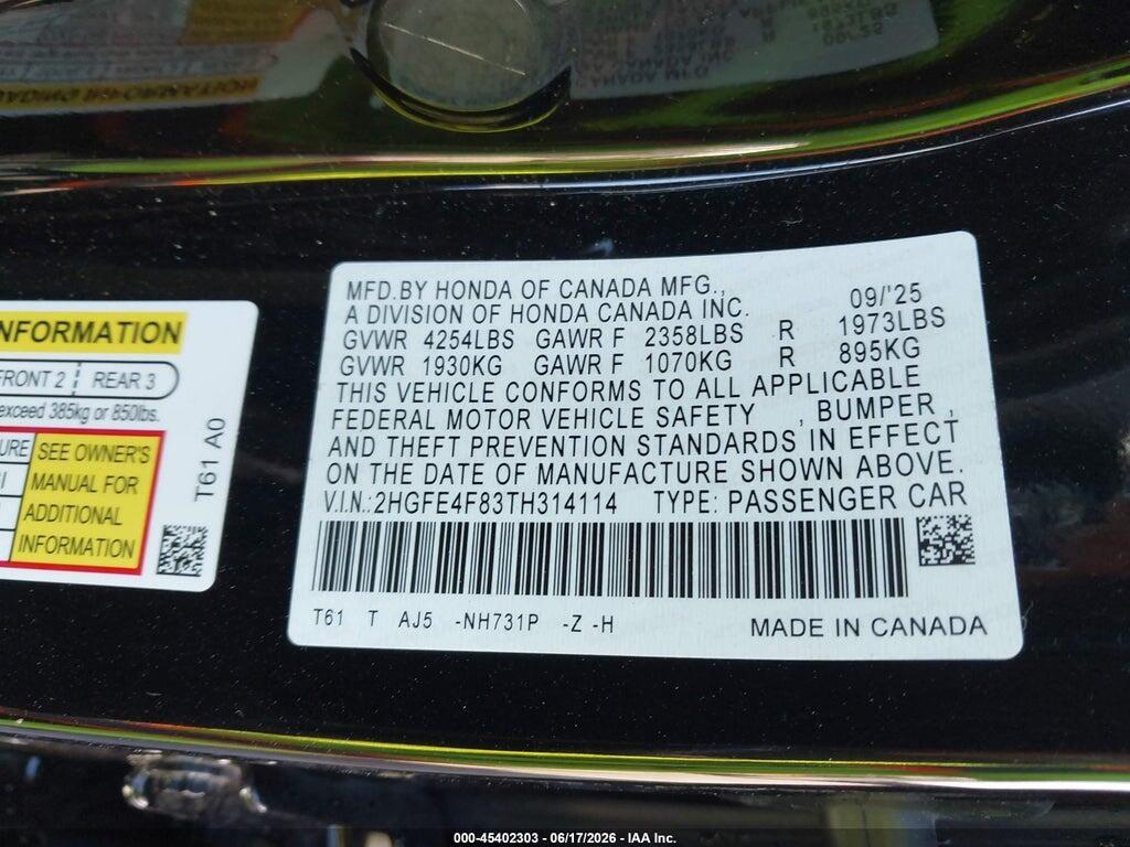2HGFE4F83TH314114 2026 HONDA CIVIC HYBRID photo no. 9