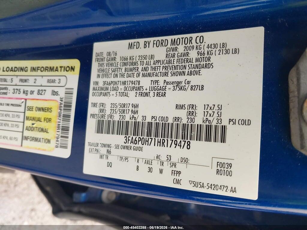 3FA6P0H71HR179478 2017 FORD FUSION photo no. 9
