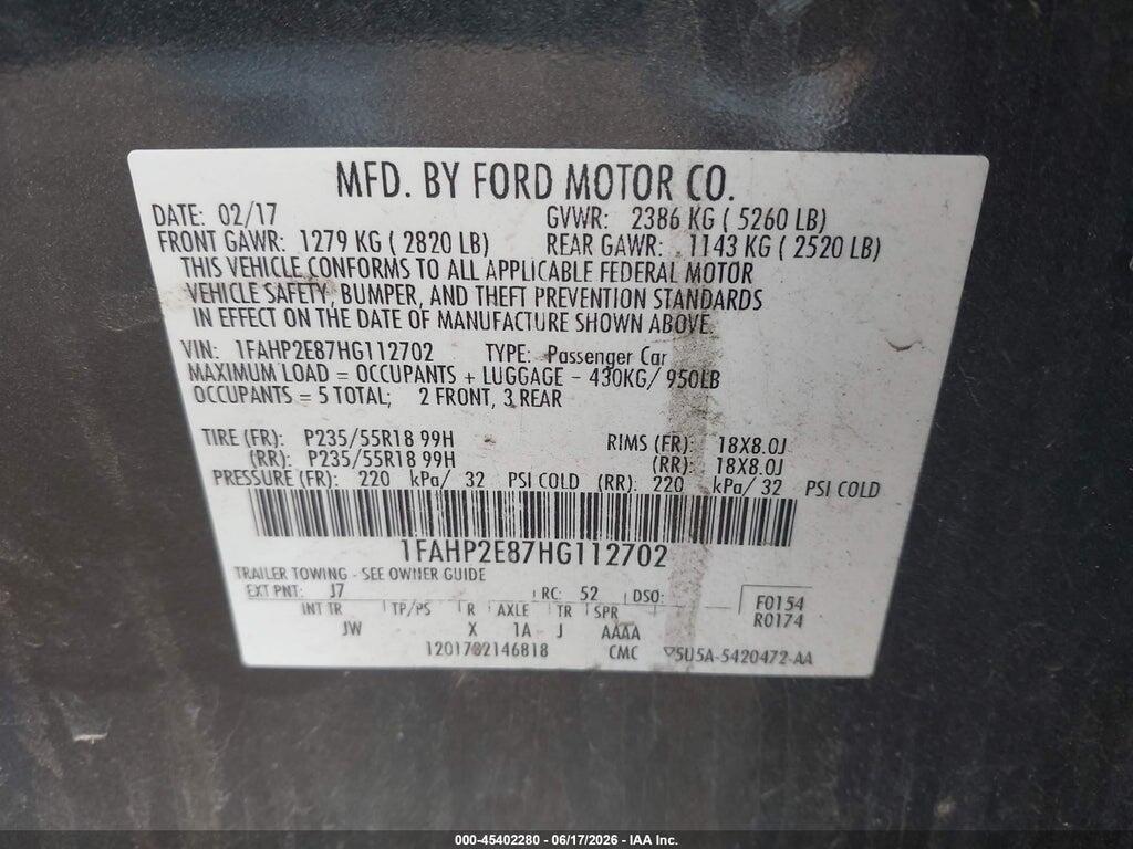 1FAHP2E87HG112702 2017 FORD TAURUS photo no. 9