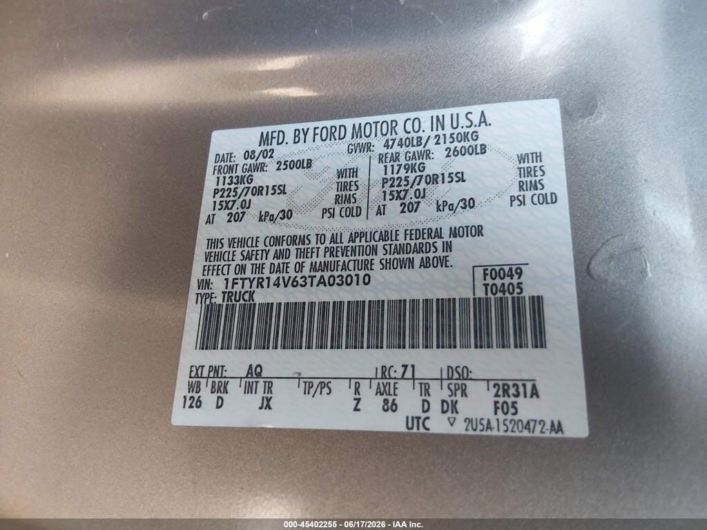1FTYR14V63TA03010 2003 FORD RANGER photo no. 9