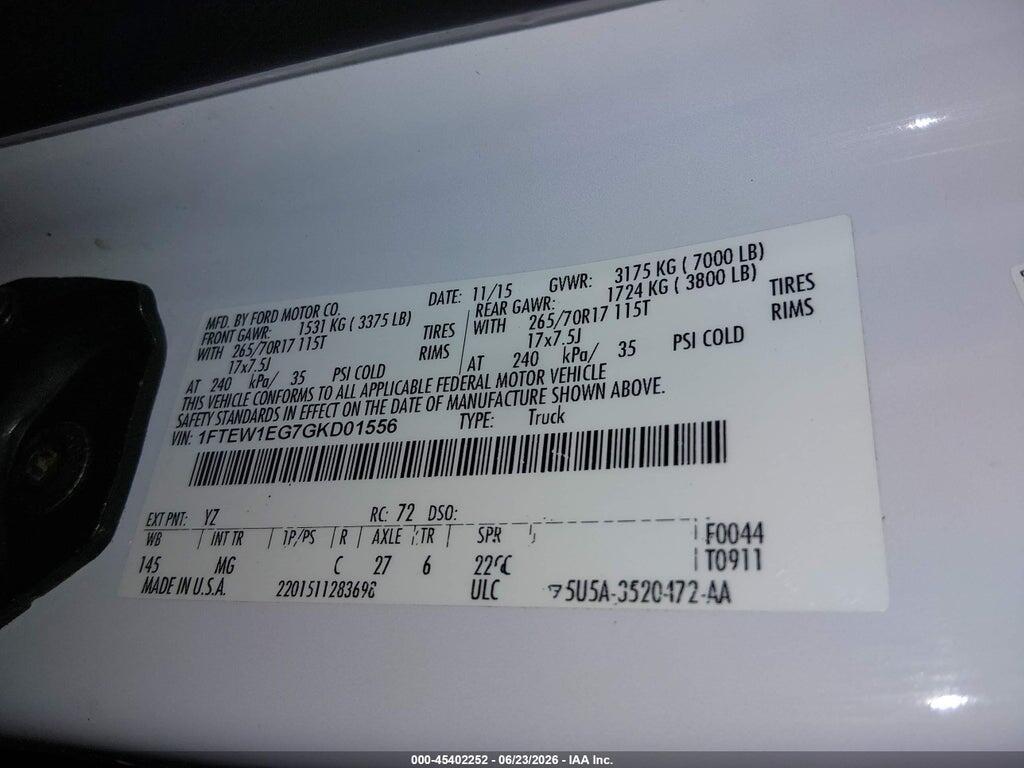 1FTEW1EG7GKD01556 2016 FORD F-150 photo no. 9