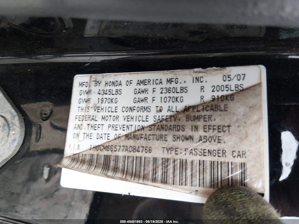 1HGCM66577A084766 2007 HONDA ACCORD photo no. 9