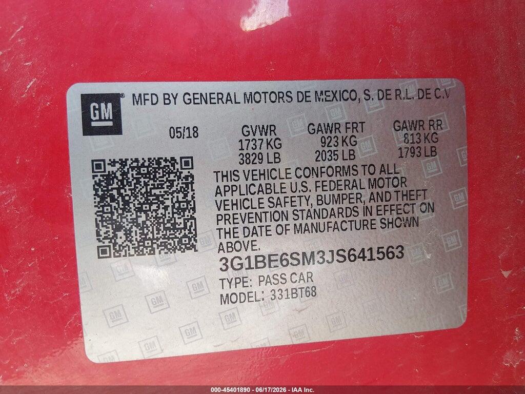 3G1BE6SM3JS641563 2018 CHEVROLET CRUZE photo no. 9