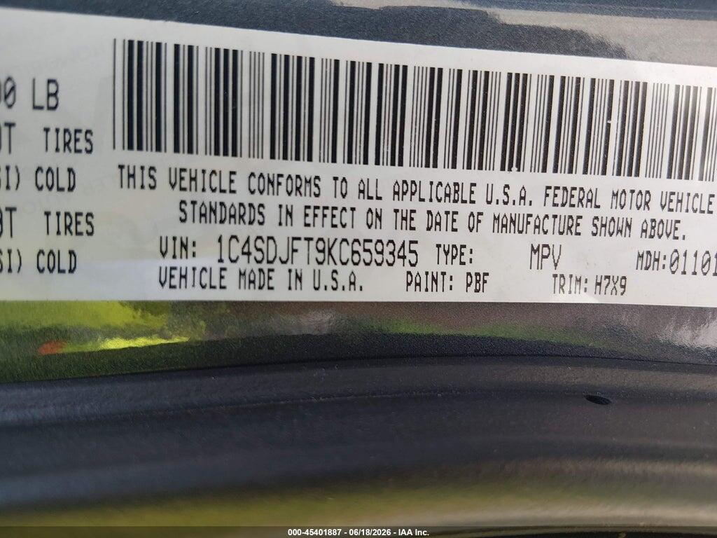 1C4SDJFT9KC659345 2019 DODGE DURANGO photo no. 9