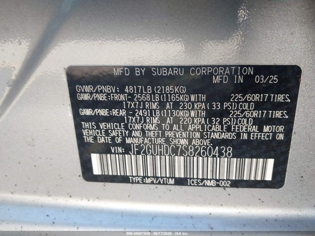 JF2GUHDC7S8260438 2025 SUBARU CROSSTREK photo no. 9