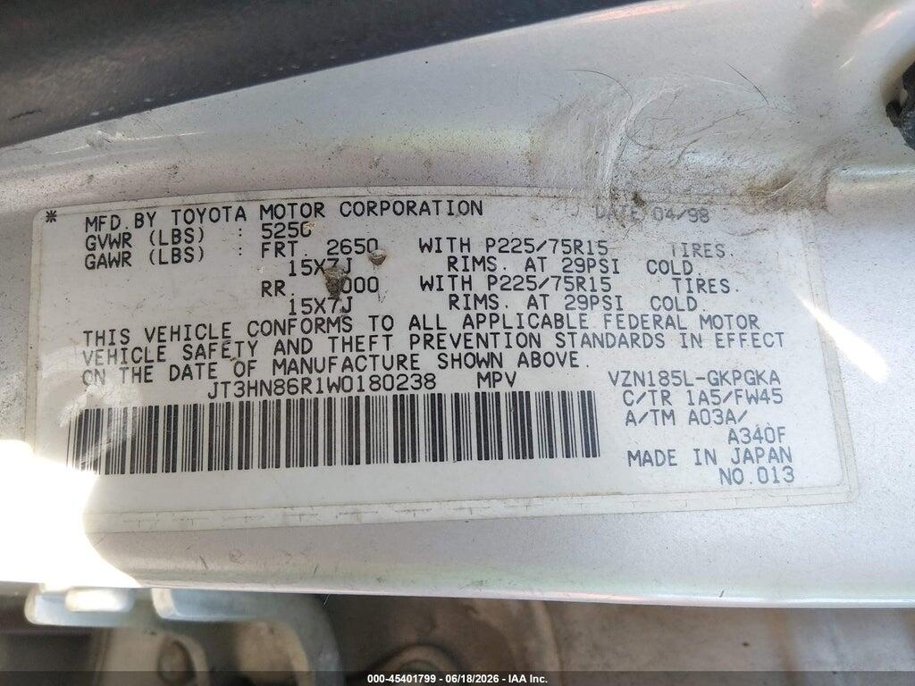 JT3HN86R1W0180238 1998 TOYOTA 4RUNNER photo no. 9