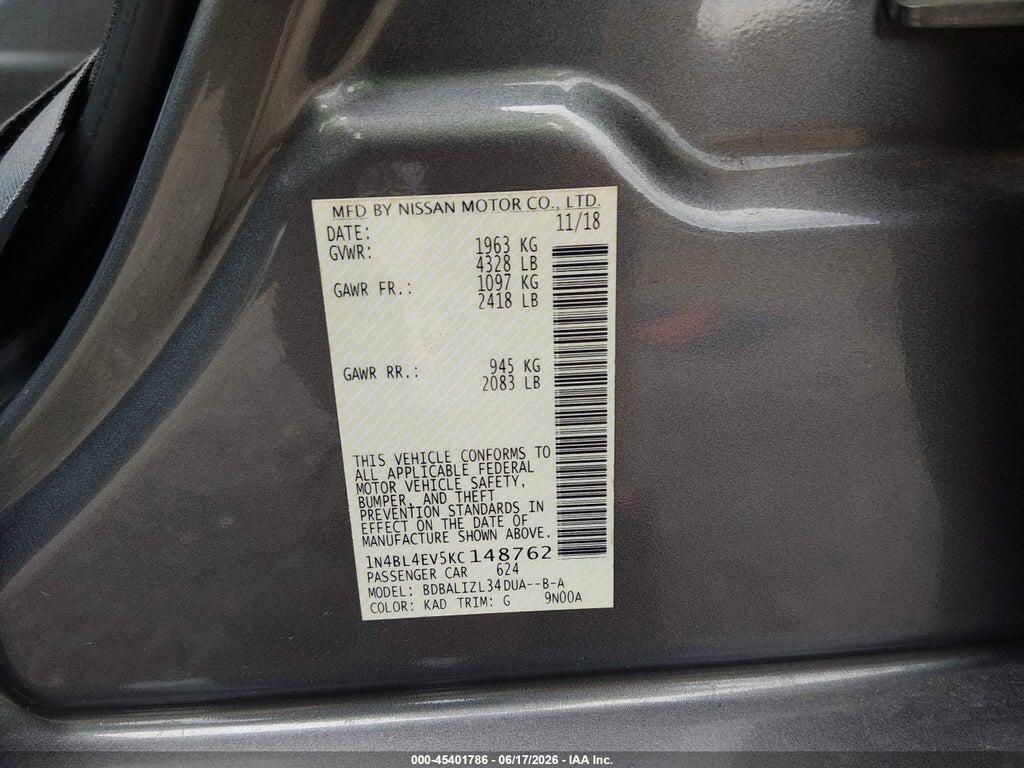 1N4BL4EV5KC148762 2019 NISSAN ALTIMA photo no. 9