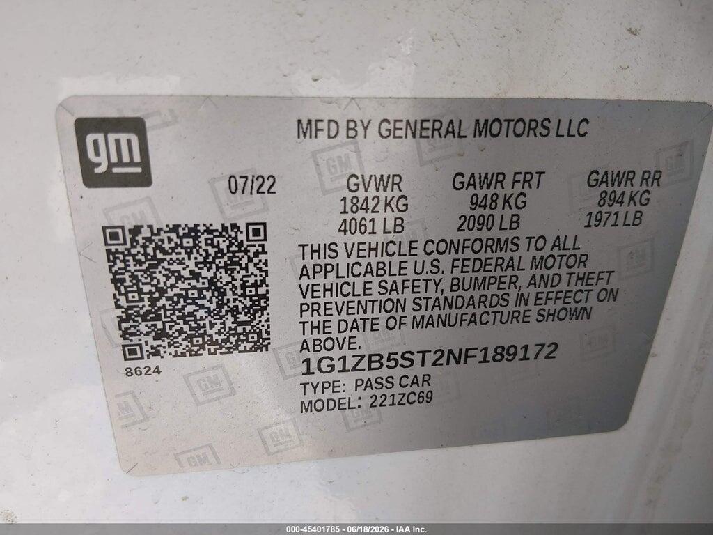 1G1ZB5ST2NF189172 2022 CHEVROLET MALIBU photo no. 9