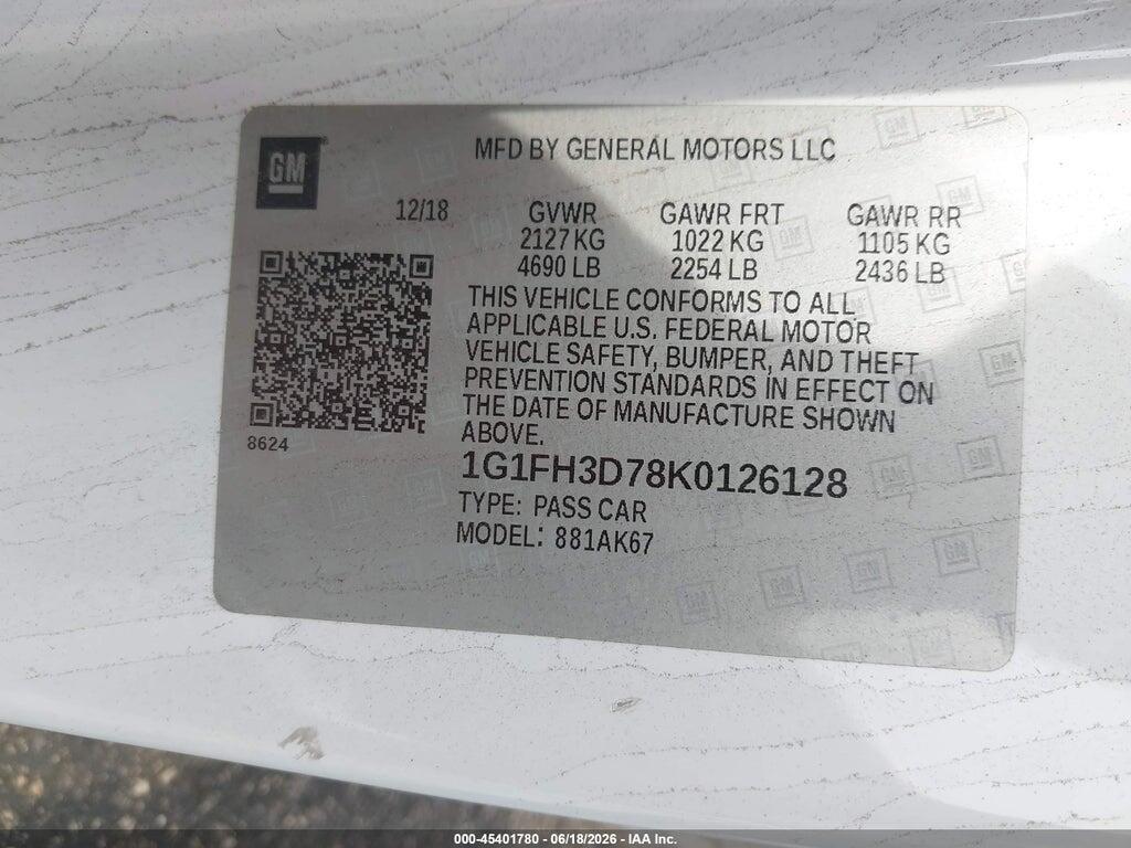 1G1FH3D78K0126128 2019 CHEVROLET CAMARO photo no. 9