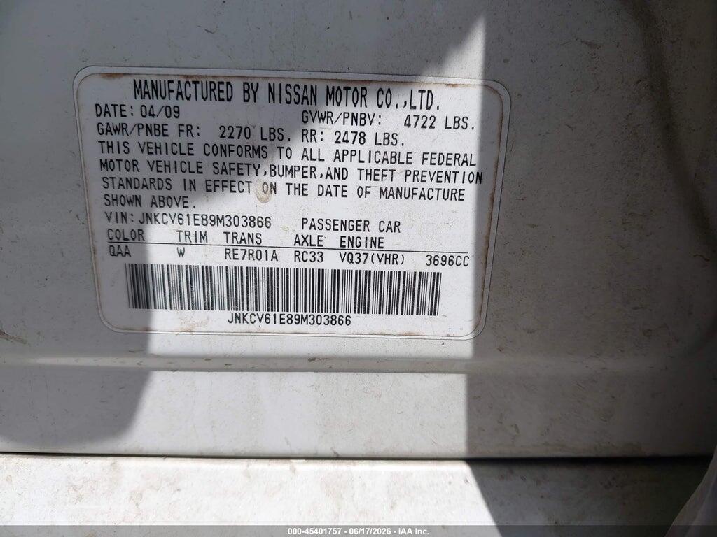 JNKCV61E89M303866 2009 INFINITI G37 photo no. 9