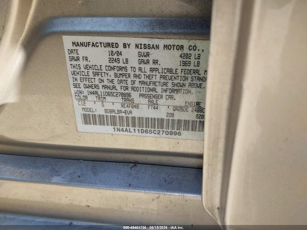 1N4AL11D65C270896 2005 NISSAN ALTIMA photo no. 9