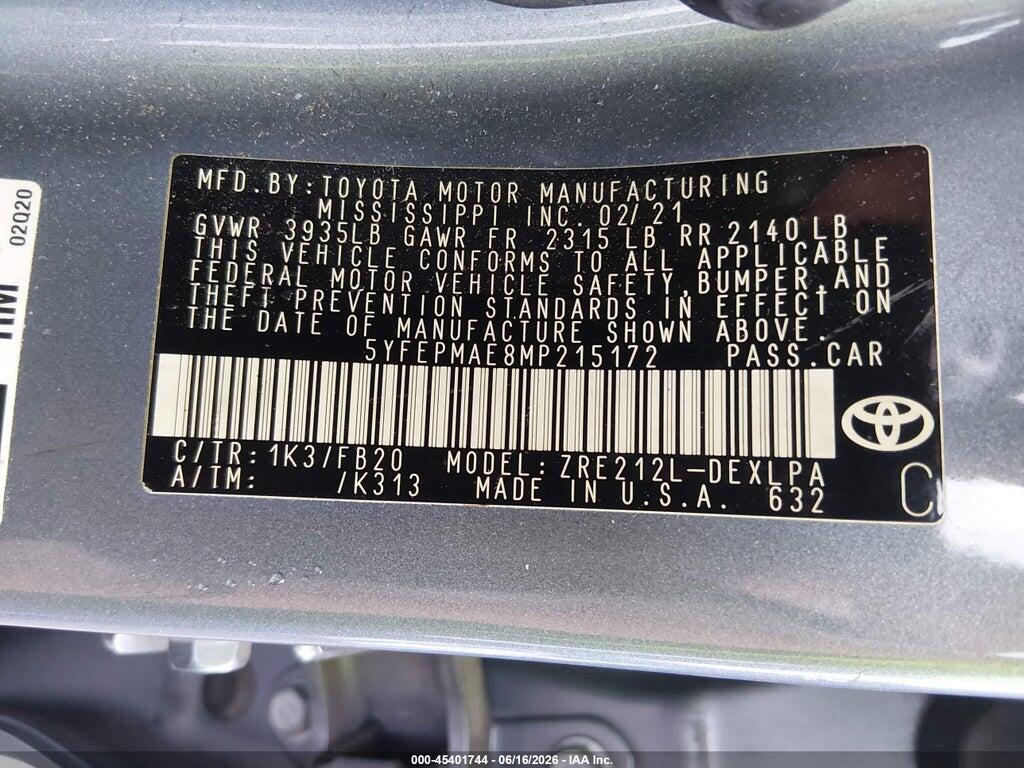 5YFEPMAE8MP215172 2021 TOYOTA COROLLA photo no. 9