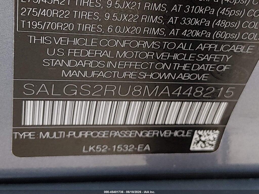 SALGS2RU8MA448215 2021 LAND ROVER RANGE ROVER photo no. 9