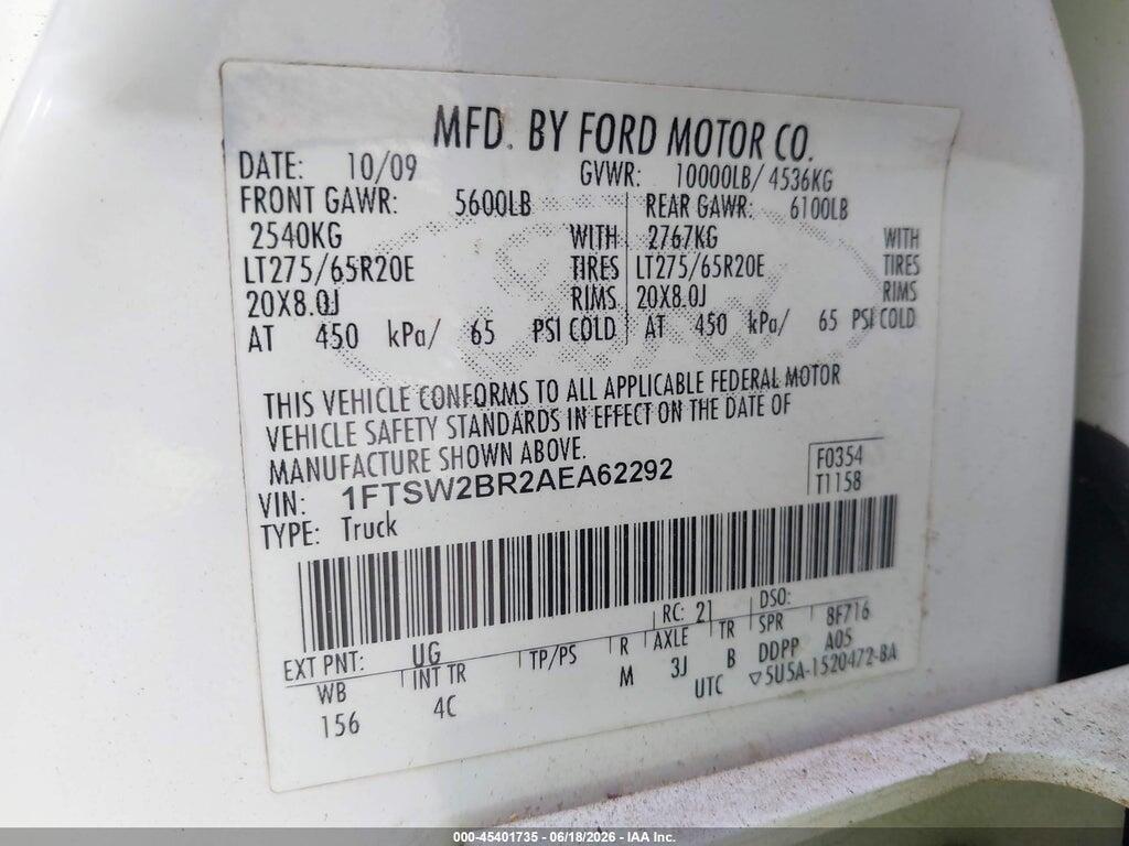 1FTSW2BR2AEA62292 2010 FORD SUPER DUTY F-250 SRW photo no. 9