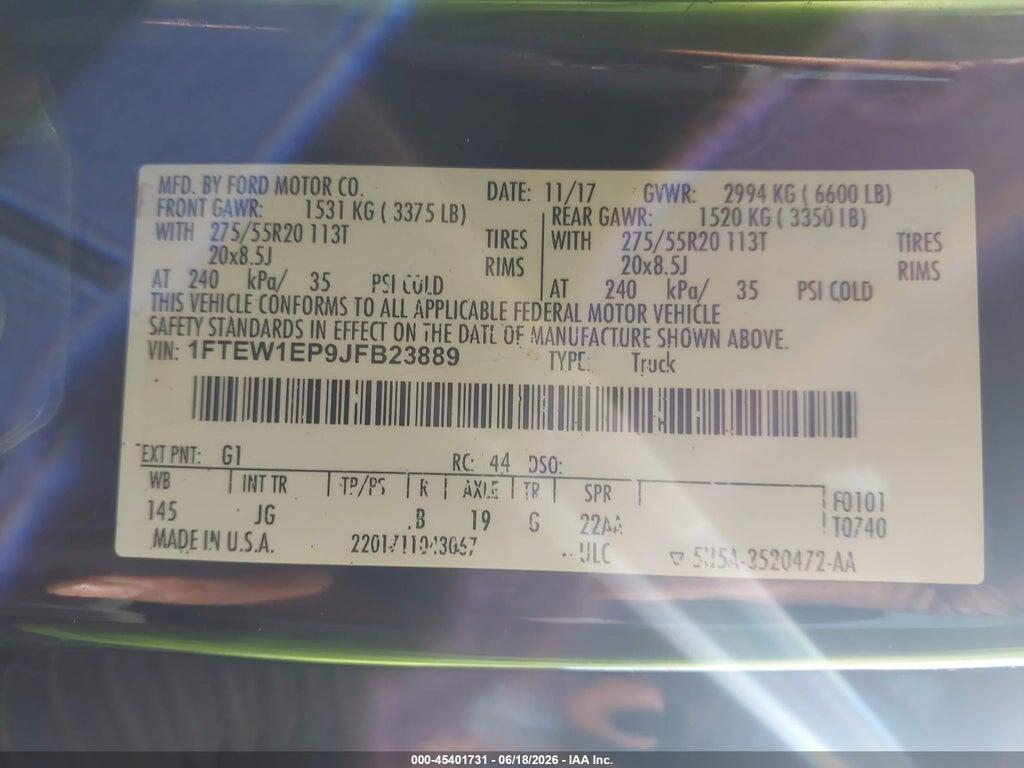 1FTEW1EP9JFB23889 2018 FORD F-150 photo no. 9