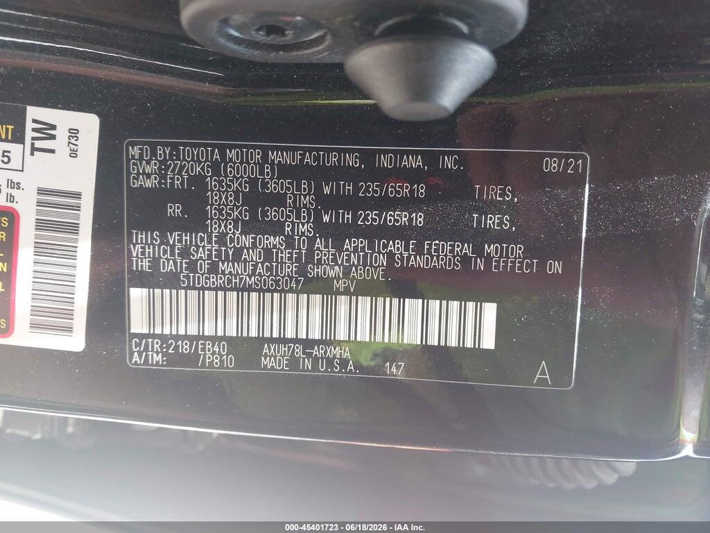 5TDGBRCH7MS063047 2021 TOYOTA HIGHLANDER photo no. 9