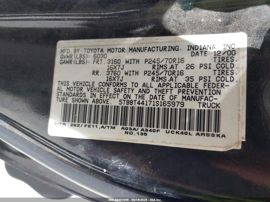 5TBBT44171S165979 2001 TOYOTA TUNDRA photo no. 9